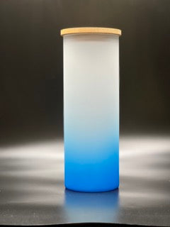 18oz. Ombre Sublimation Glass w/Bamboo Lid (Light Blue)