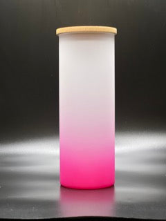 18oz. Ombre Sublimation Glass w/Bamboo Lid (Pink)