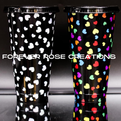 24oz Black Multi Color Heart Changing COLD Tumbler.